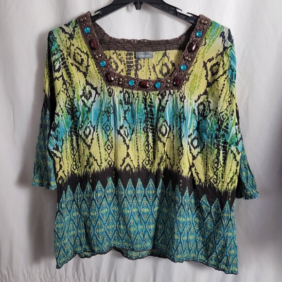 Essentials Blouse Beads Gauze 2X/3X Embellished BOHO chic hippie cottagecore Y2K - Picture 1 of 9